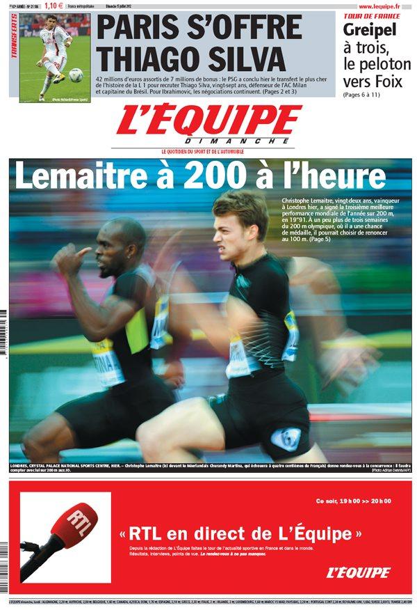 L'equipe Edition du 15 Juillet 2012