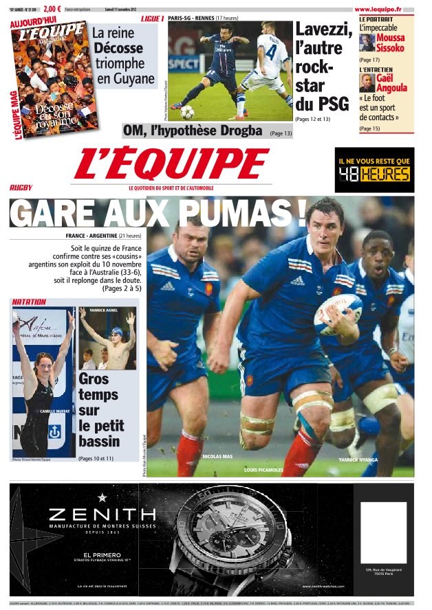 L'equipe Edition du 17 Novembre 2012