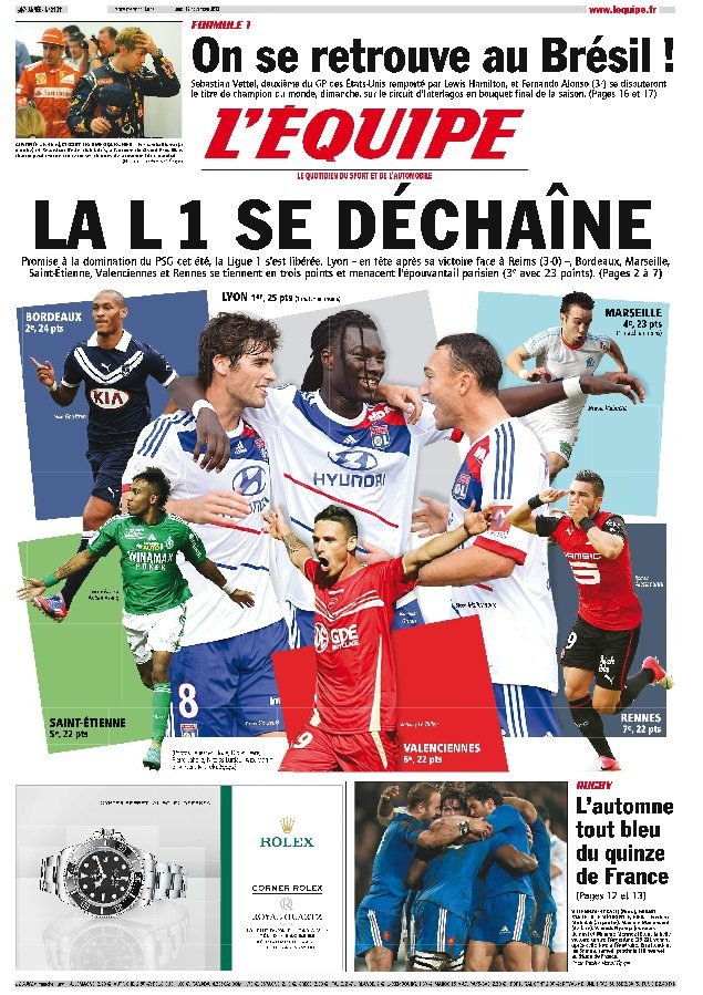 L'equipe Edition du 19 Novembre 2012