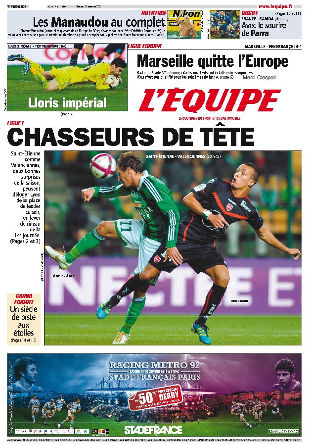 L'equipe Edition du 23 Novembre 2012