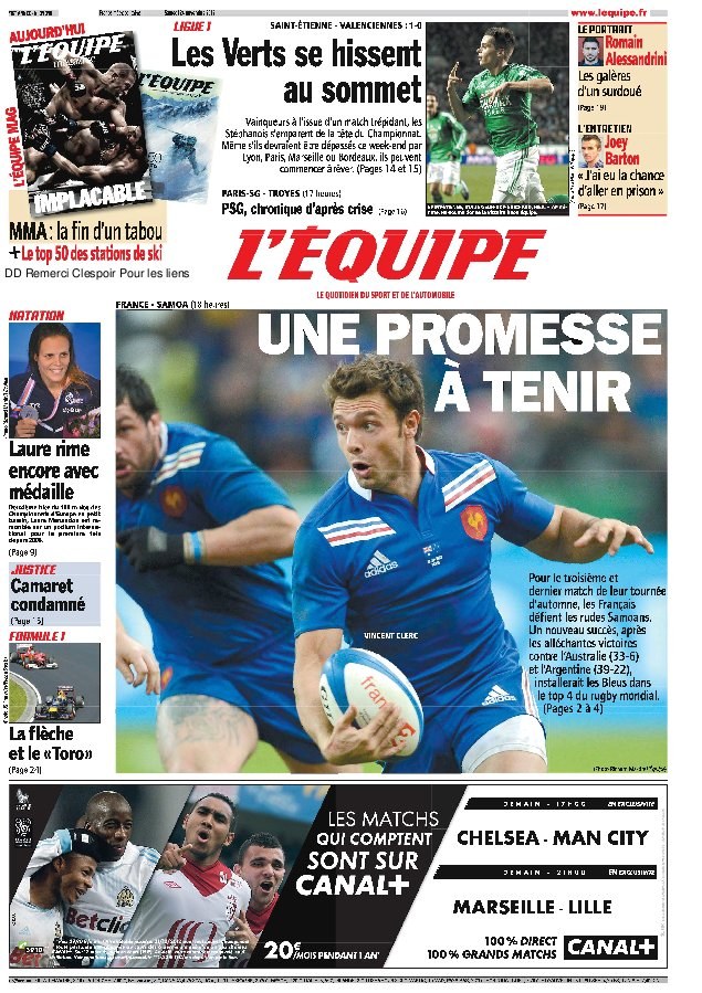 L'equipe Edition du 24 Novembre 2012