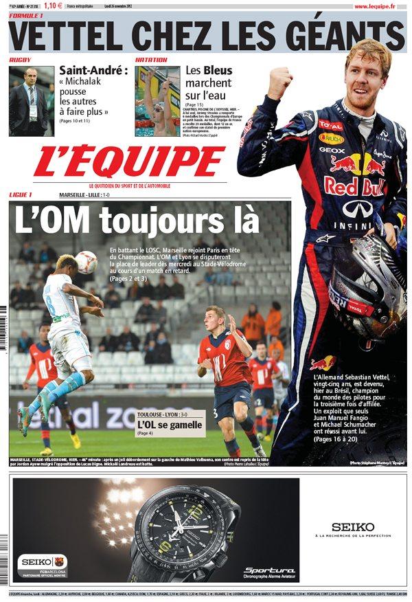 L'equipe Edition du 26 Novembre 2012