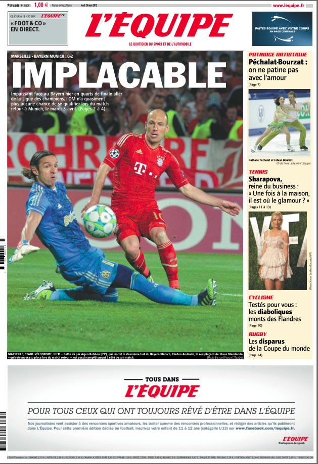 L'Equipe edition du 29 Mars 2012