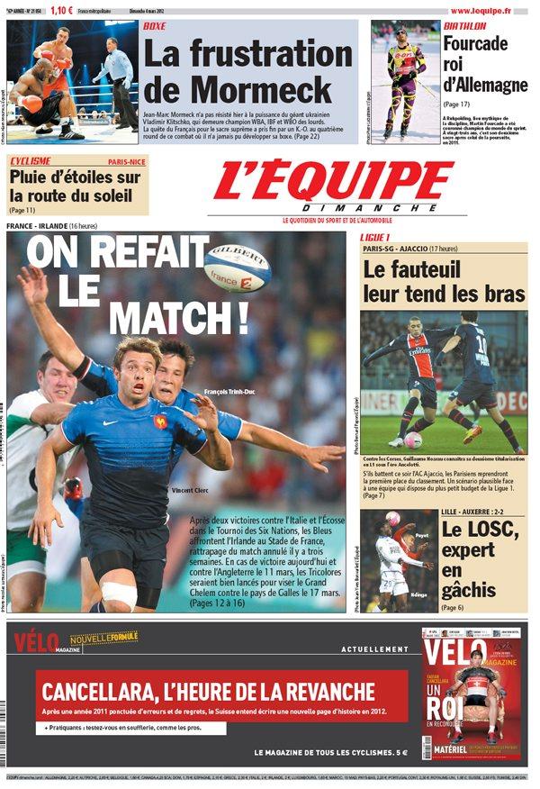 L'Equipe edition du 4 mars 2012