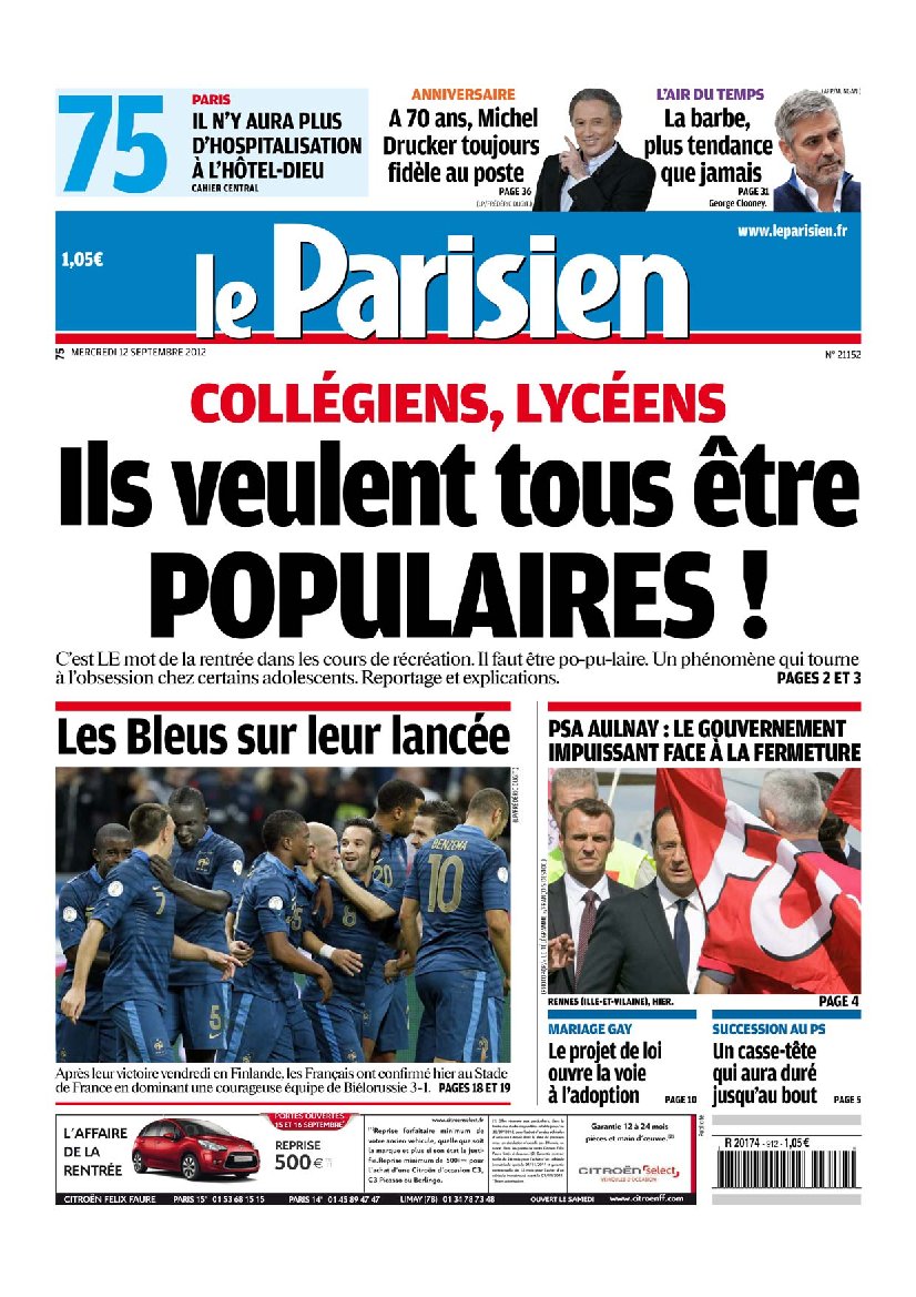 Le Parisien du 12 Septembre 2012